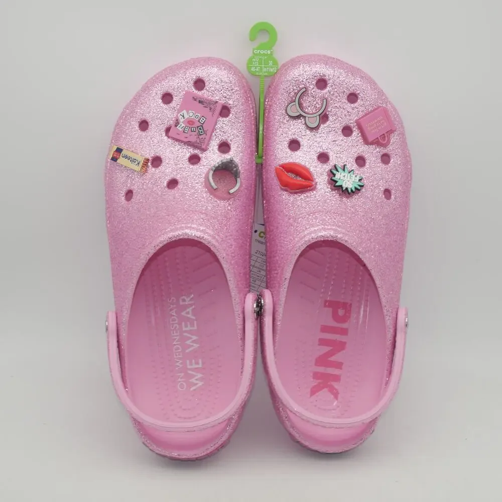 New Crocs Mean Girls Classic Clogs Sandals Pink Glitter Men's 12 Women's 14 - Picture 2 of 13
